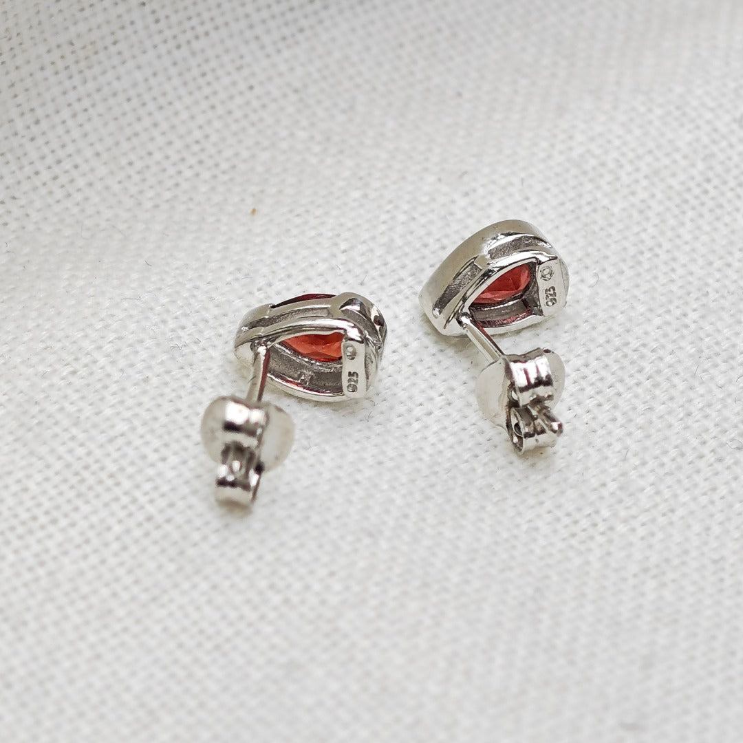 Garnet Earrings Sterling Silver Studs Infinity Loop