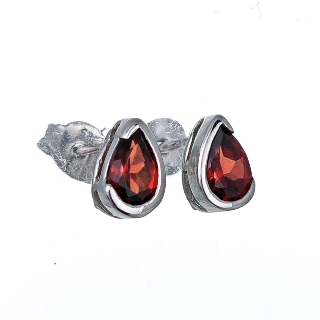 Garnet Earrings Sterling Silver Studs Infinity Loop