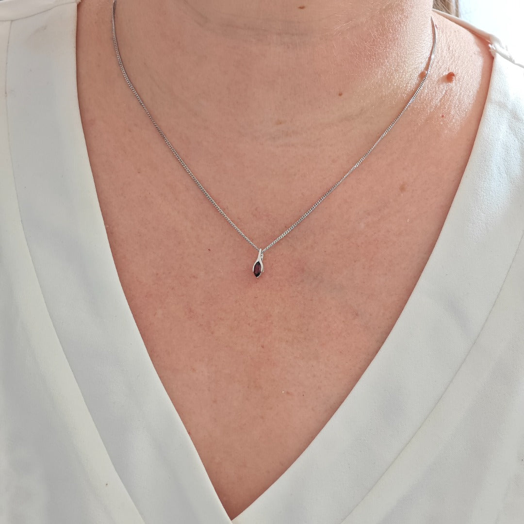 Garnet Set Necklace Earrings Sterling Silver Studs Minimalist Marquise