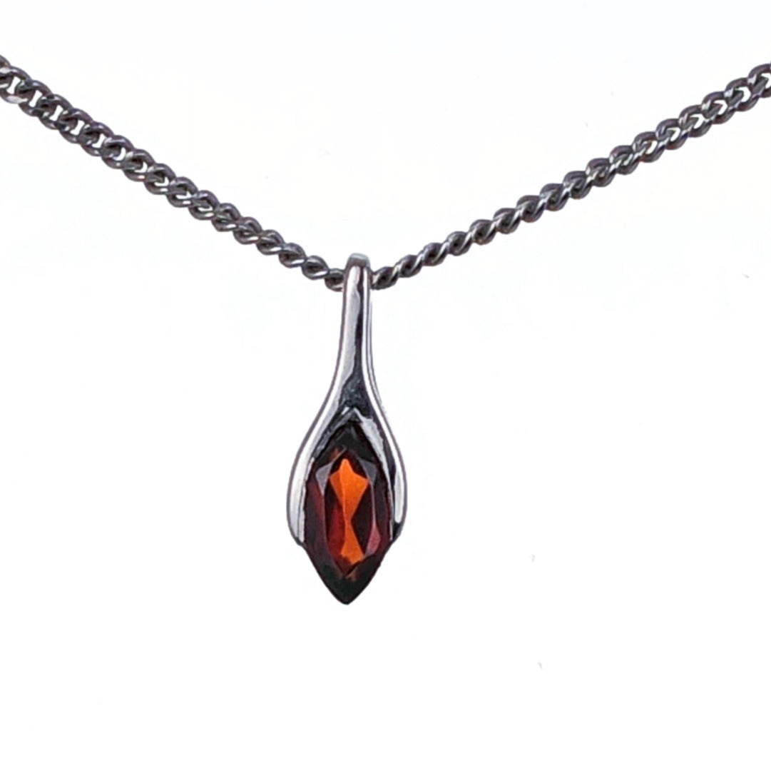 Garnet Pendant Sterling Silver Minimalist Marquise