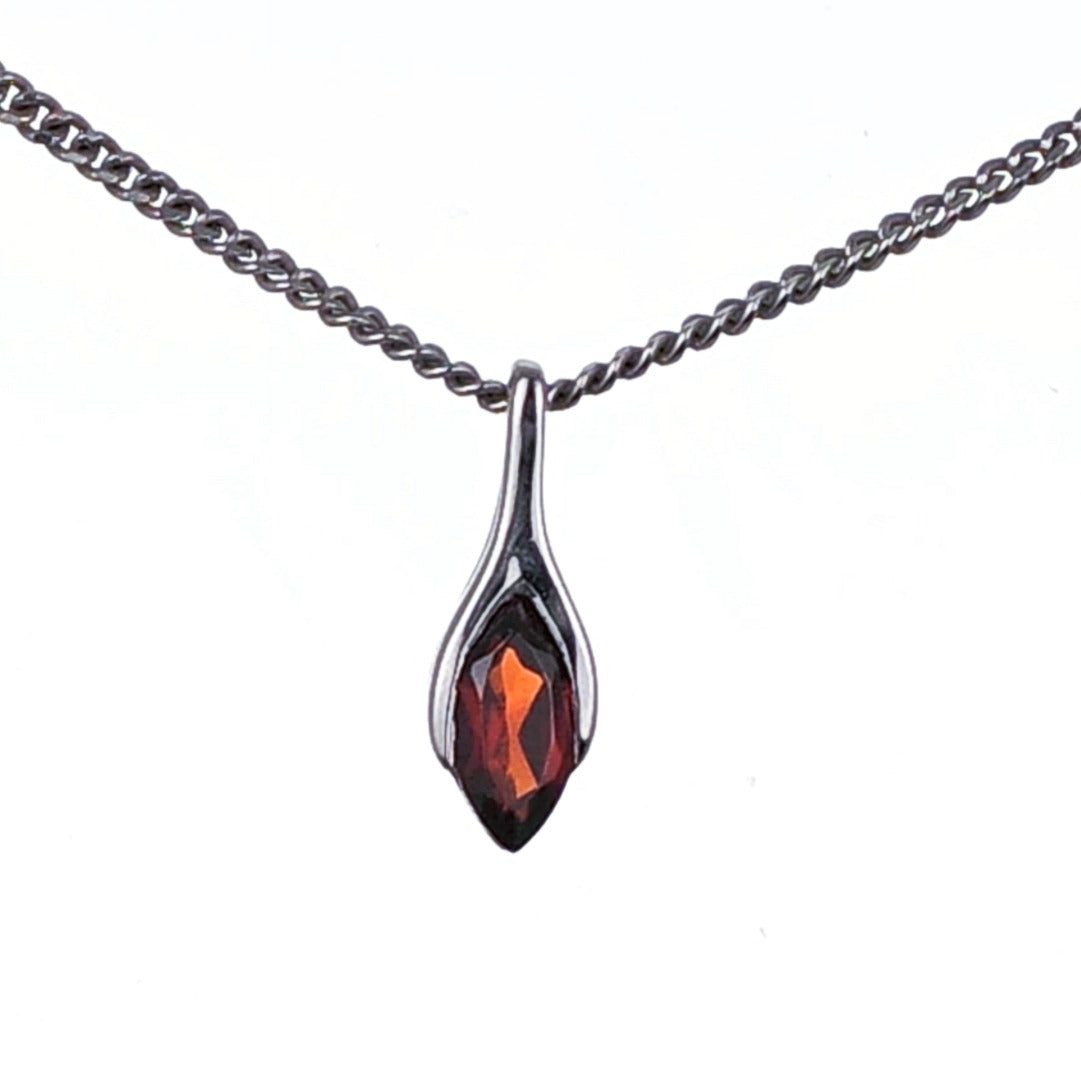 Garnet Pendant Sterling Silver Minimalist Marquise