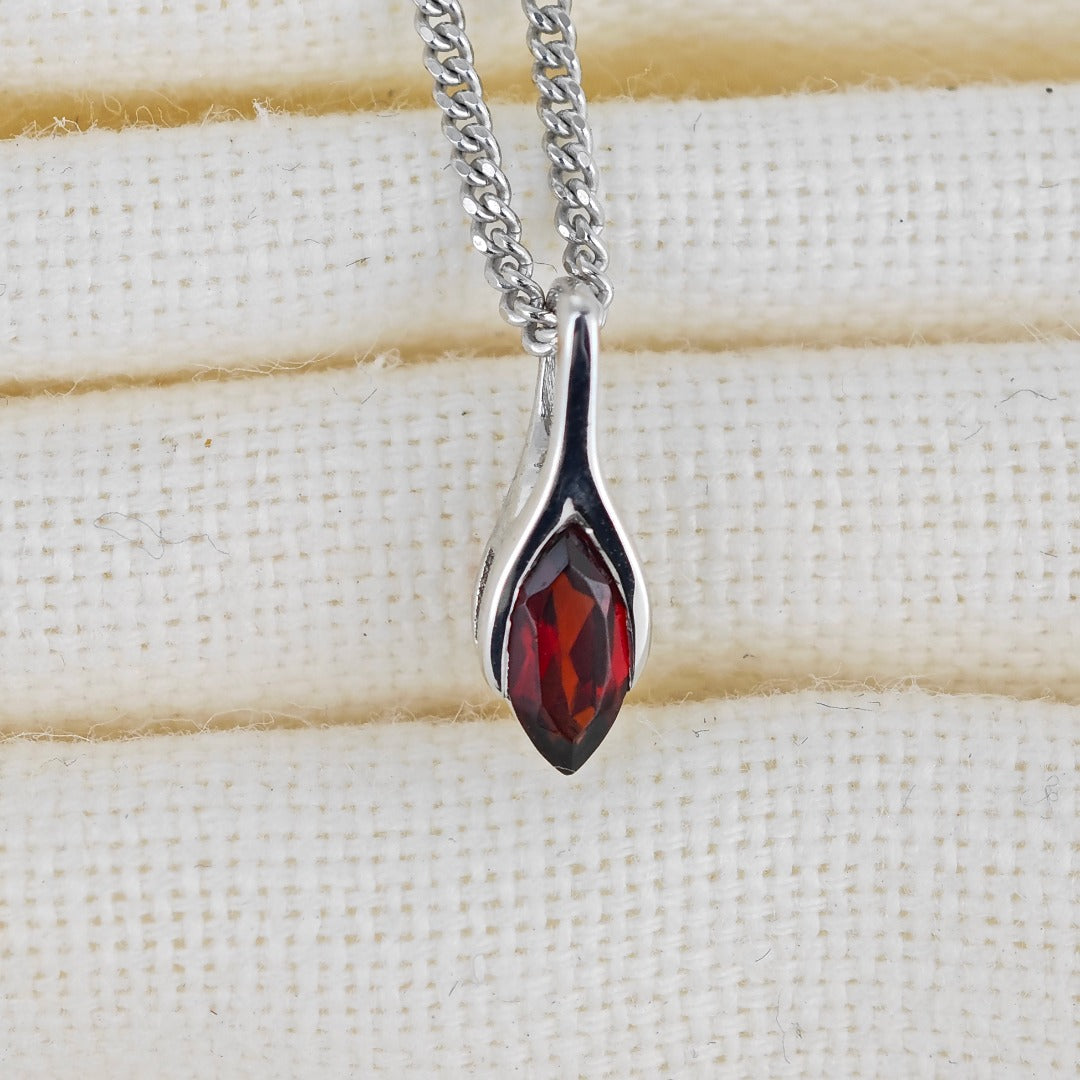 Garnet Pendant Sterling Silver Minimalist Marquise