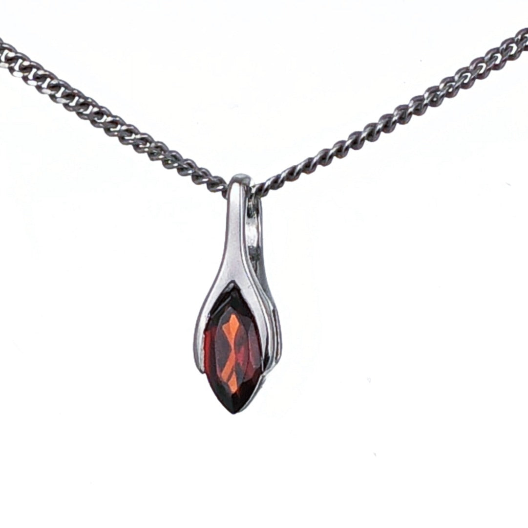 Garnet Pendant Sterling Silver Minimalist Marquise