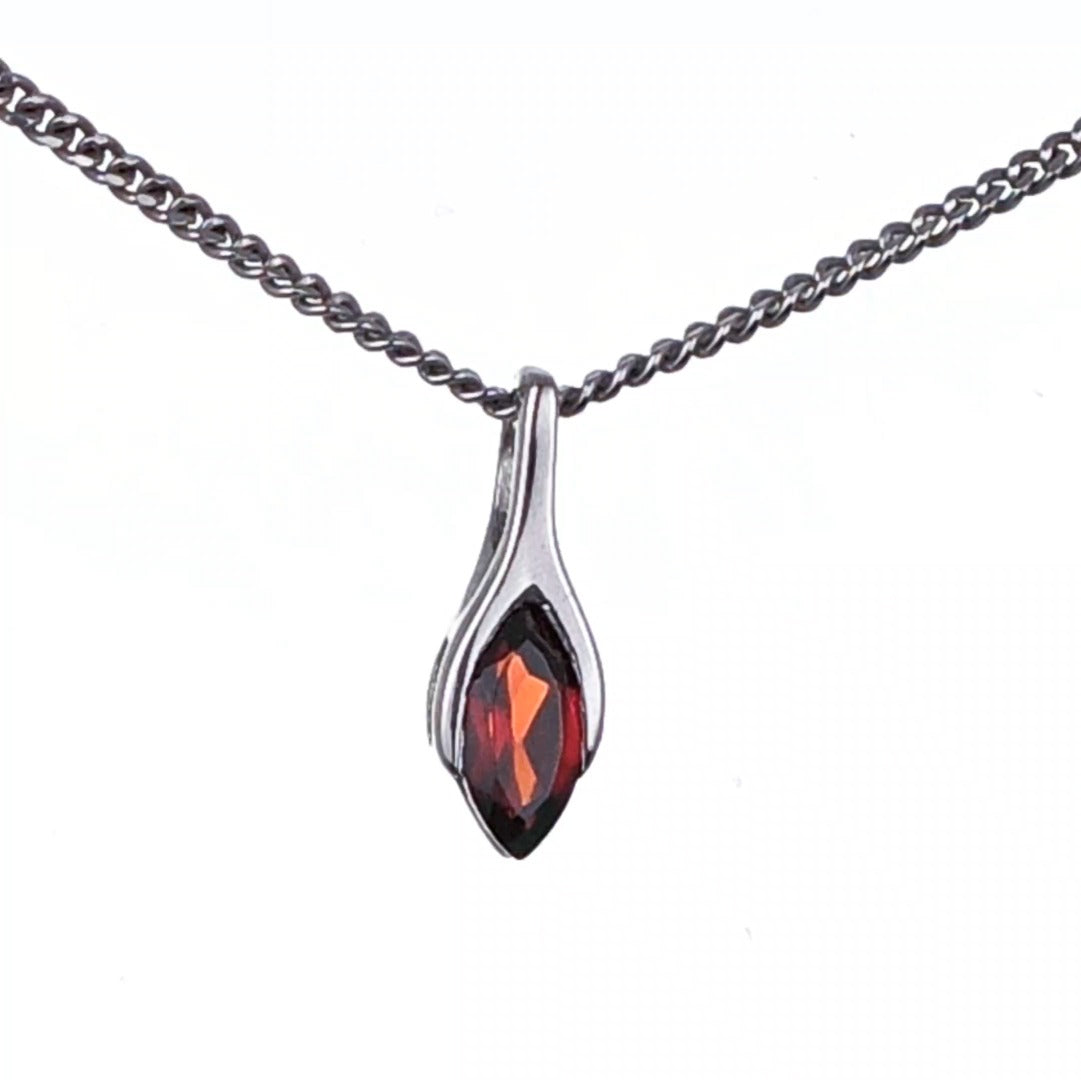 Garnet Pendant Sterling Silver Minimalist Marquise