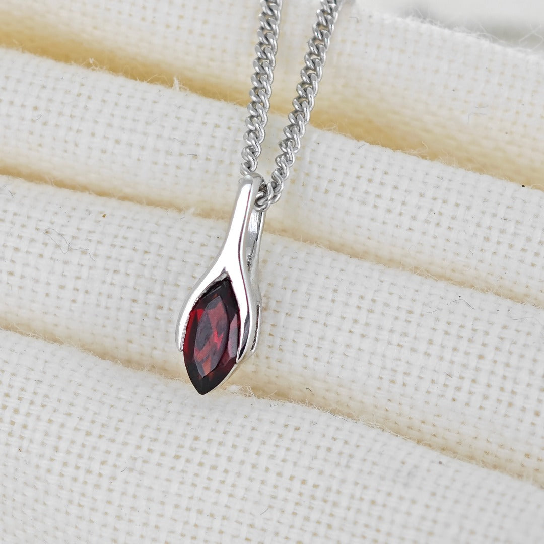 Garnet Pendant Sterling Silver Minimalist Marquise