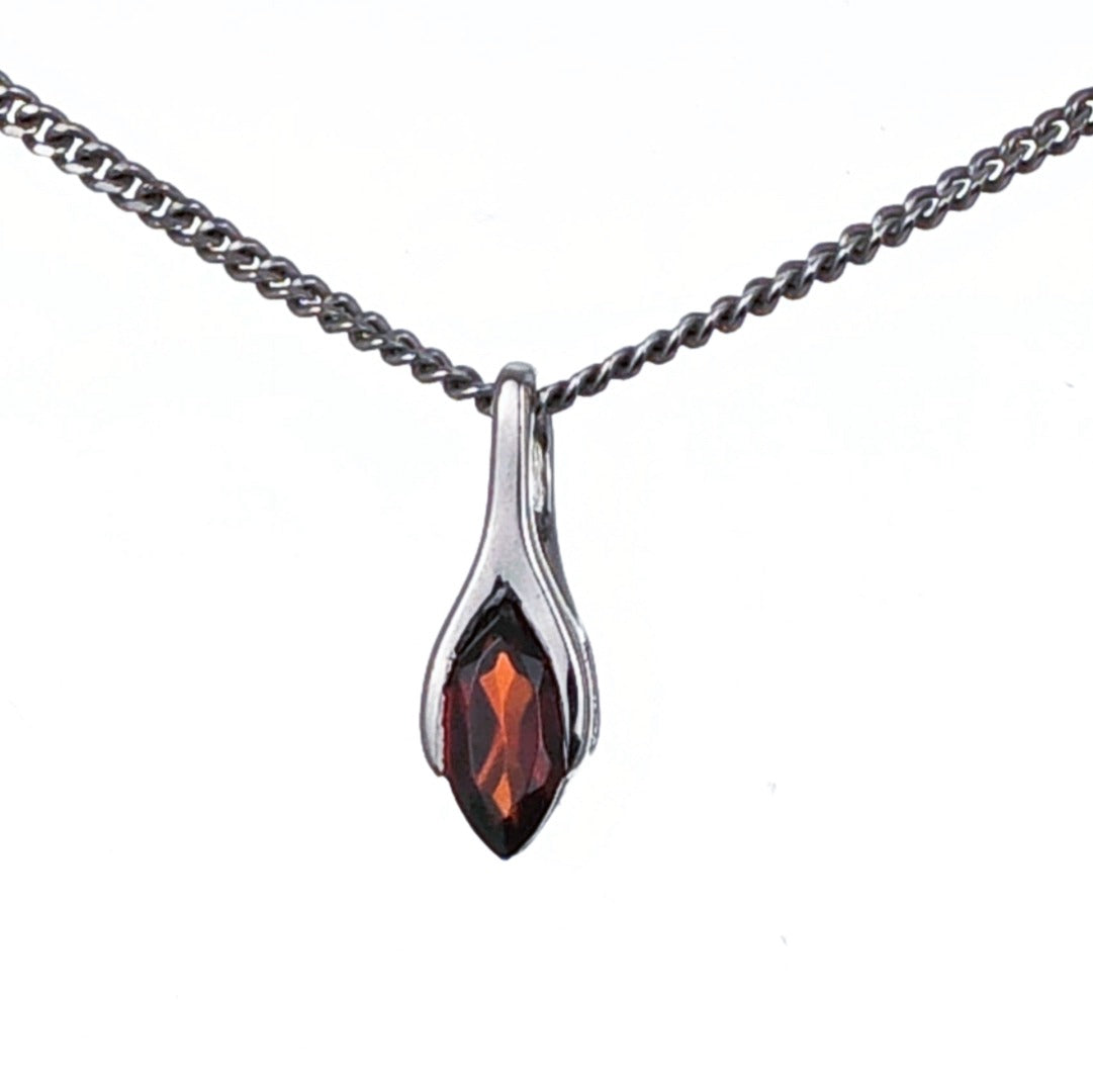 Garnet Pendant Sterling Silver Minimalist Marquise