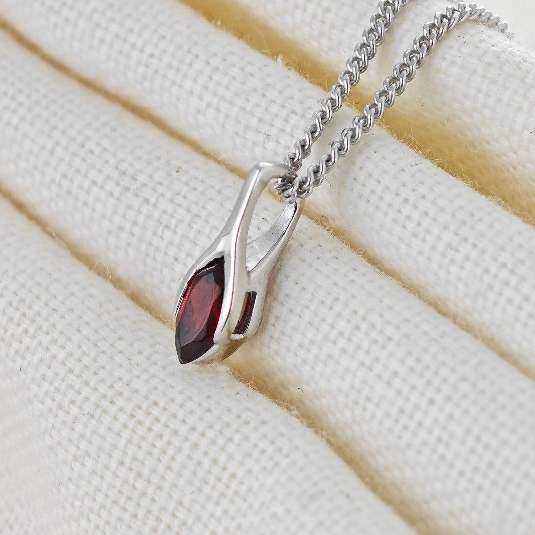 Garnet Pendant Sterling Silver Minimalist Marquise