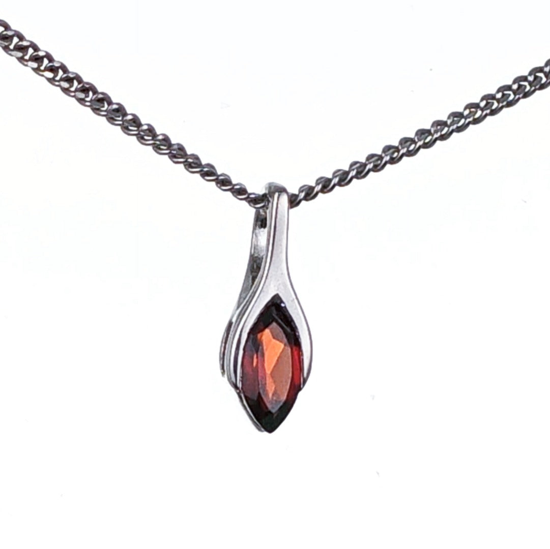 Garnet Pendant Sterling Silver Minimalist Marquise