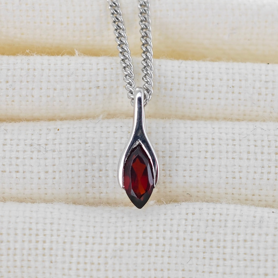 Garnet Pendant Sterling Silver Minimalist Marquise