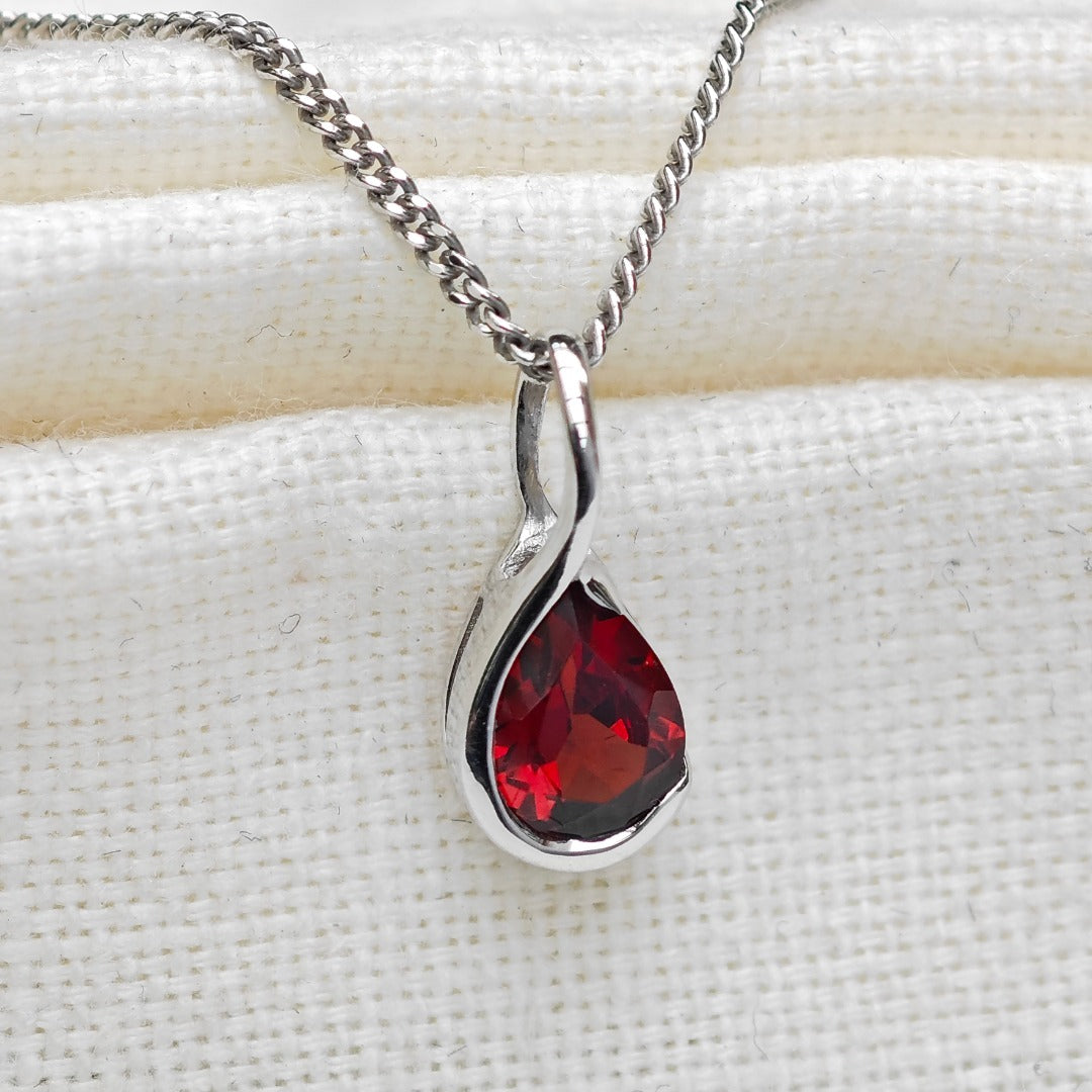 Garnet Pendant Sterling Silver Infinity Loop