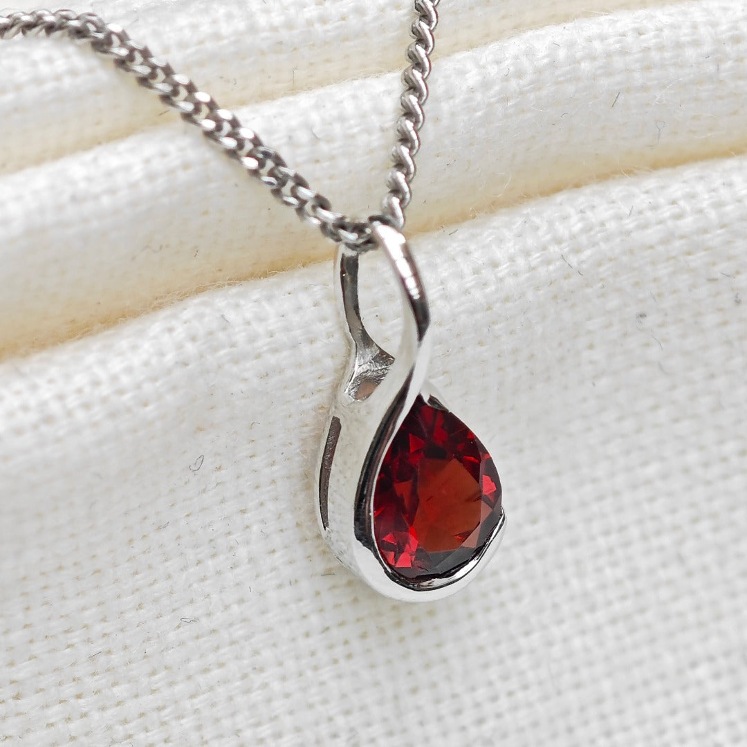 Garnet Pendant Sterling Silver Infinity Loop