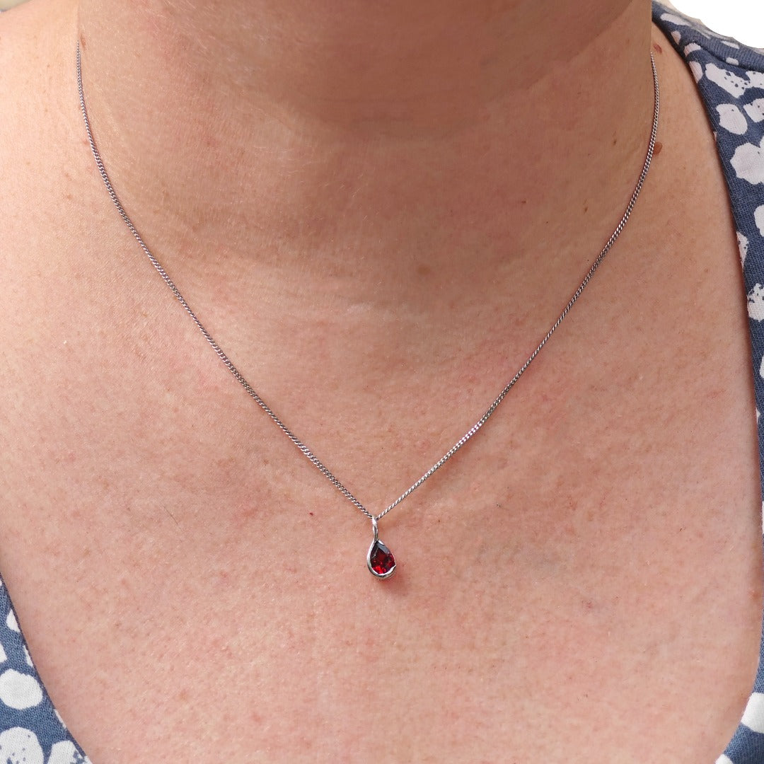 Garnet Pendant Sterling Silver Infinity Loop