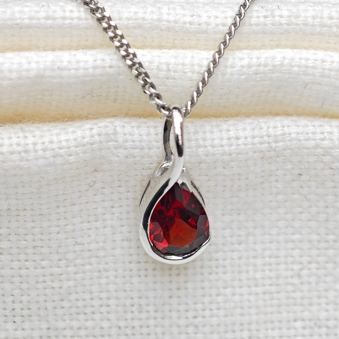 Garnet Pendant Sterling Silver Infinity Loop