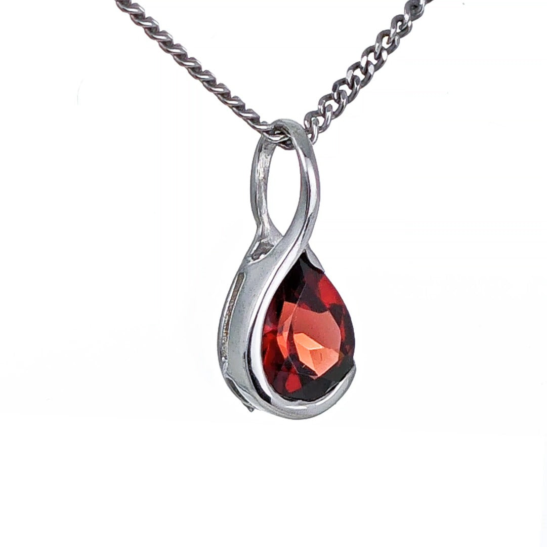 Garnet Pendant Sterling Silver Infinity Loop