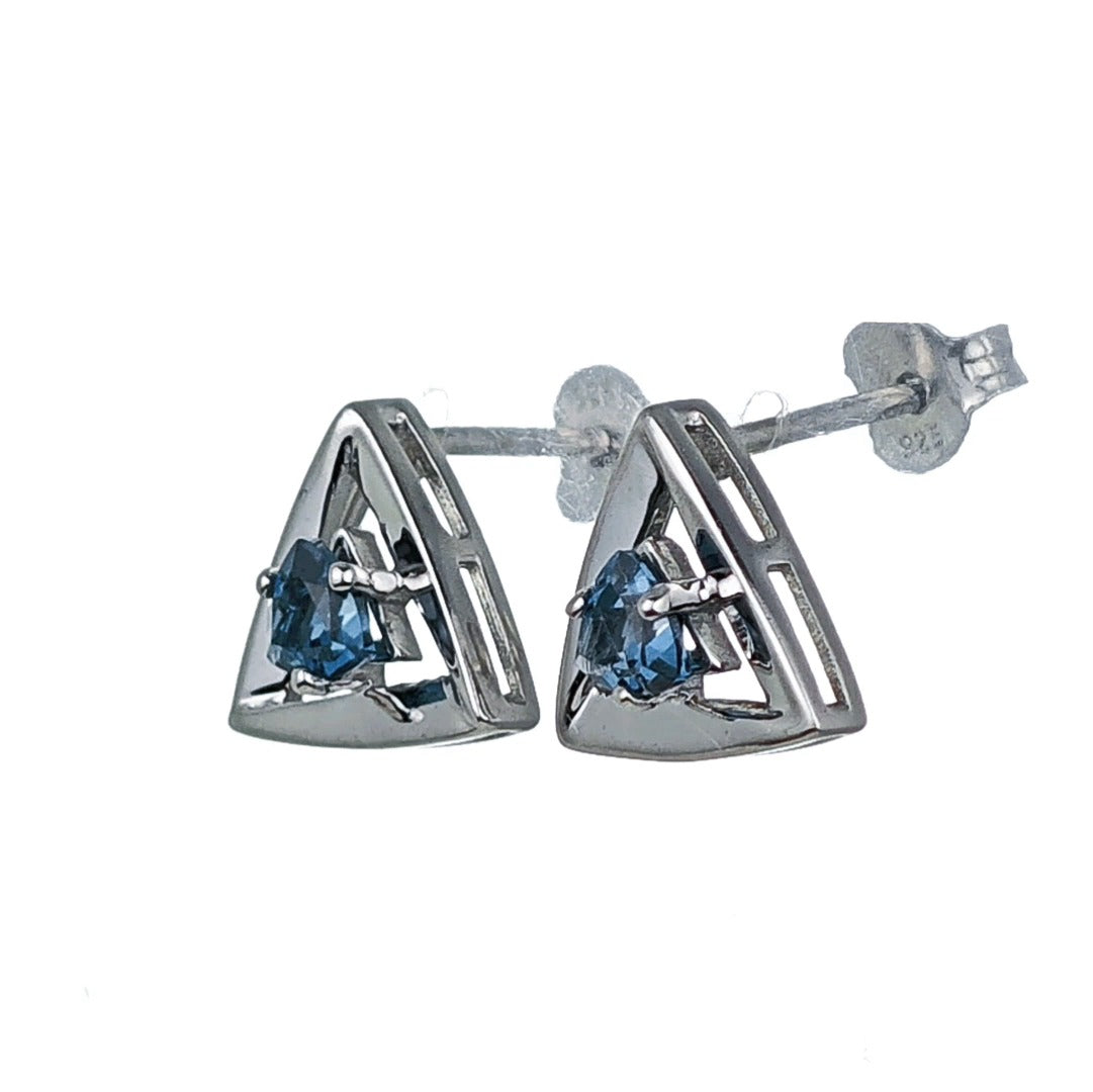 London Blue Topaz Trillion Stud Earrings in Sterling Silver