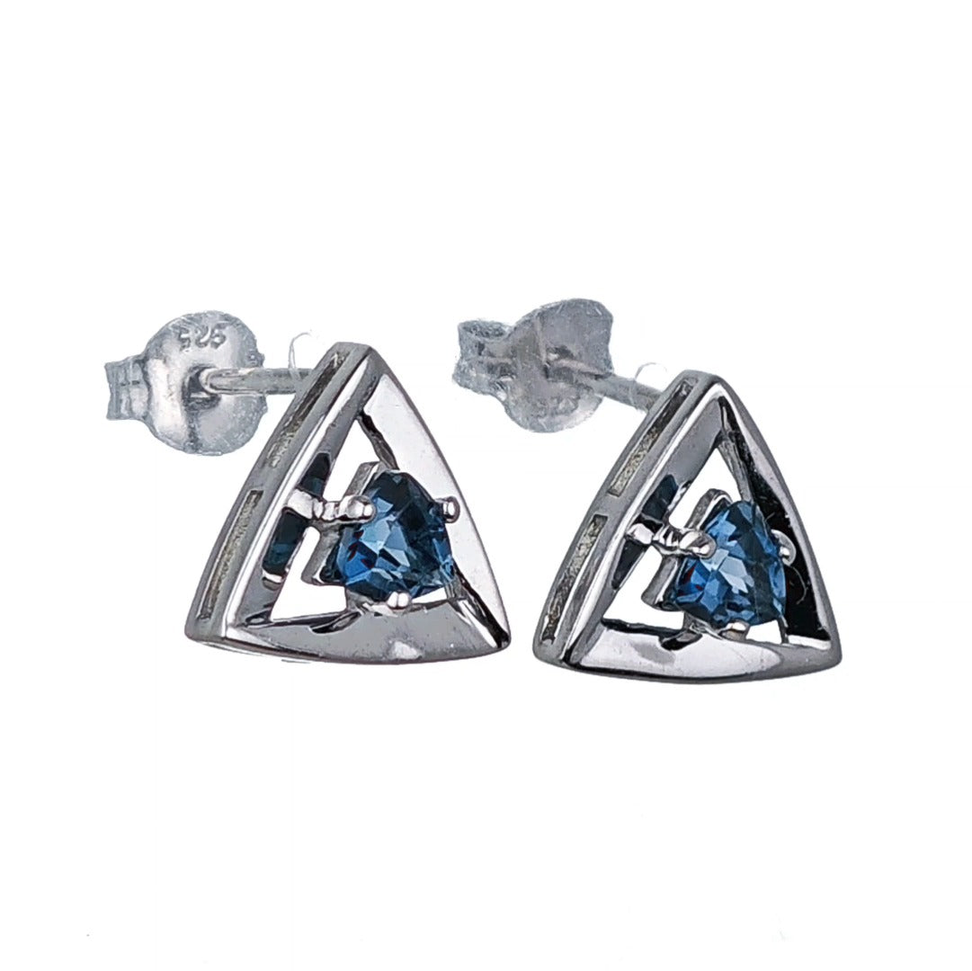 London Blue Topaz Trillion Stud Earrings in Sterling Silver