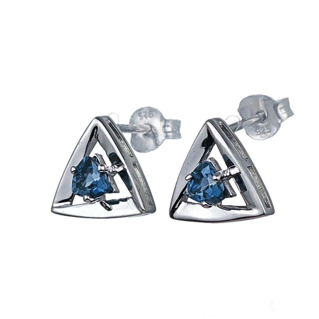 London Blue Topaz Trillion Stud Earrings in Sterling Silver