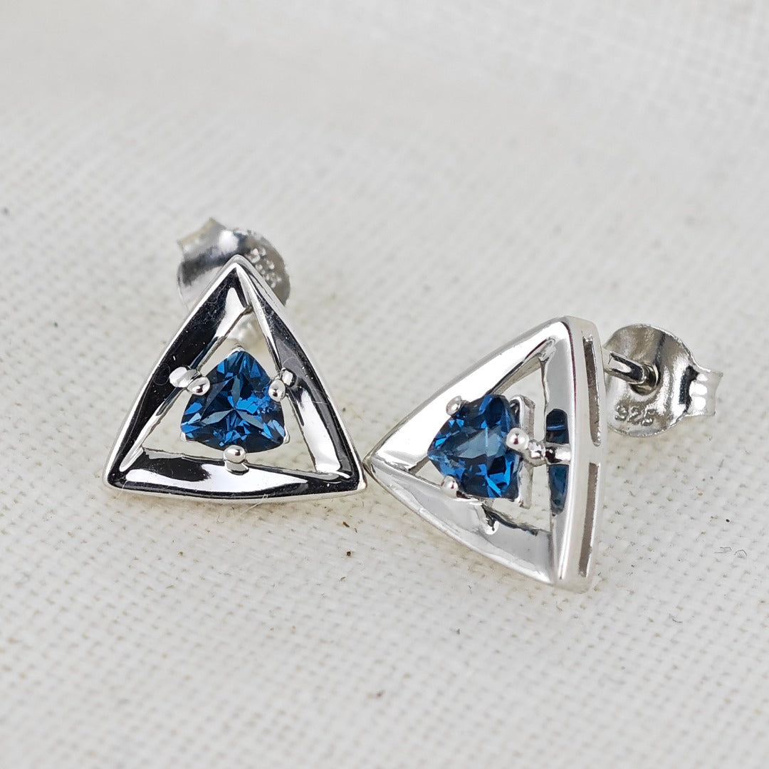 London Blue Topaz Trillion Stud Earrings in Sterling Silver