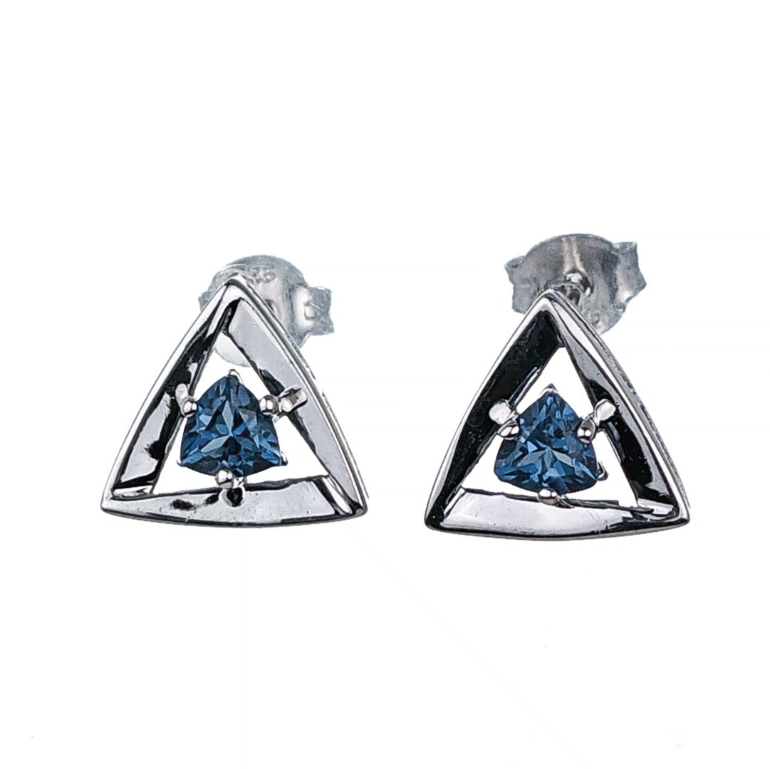 London Blue Topaz Trillion Stud Earrings in Sterling Silver