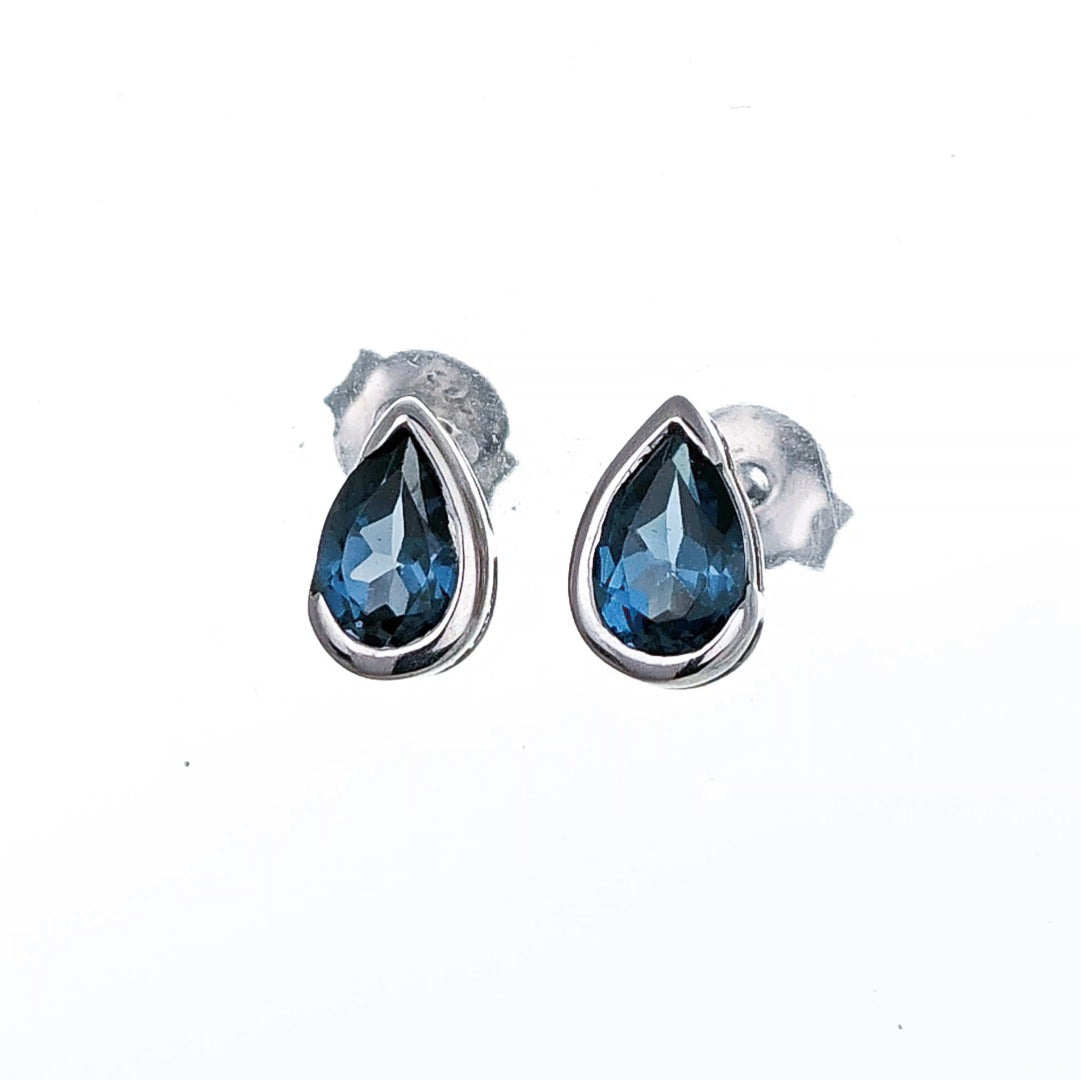 London Blue Topaz Earrings Sterling Silver Studs Infinity Loop