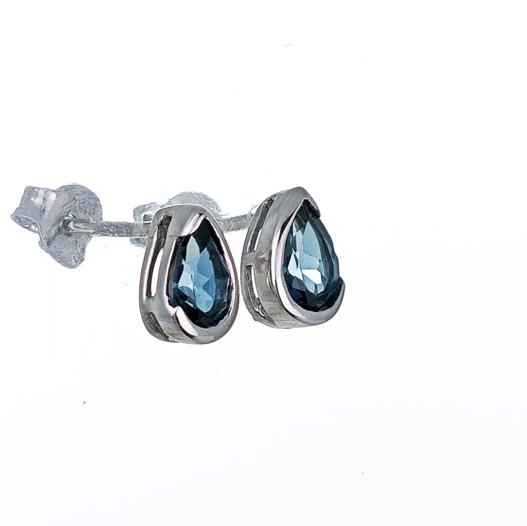 London Blue Topaz Earrings Sterling Silver Studs Infinity Loop