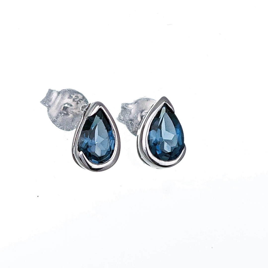 London Blue Topaz Earrings Sterling Silver Studs Infinity Loop