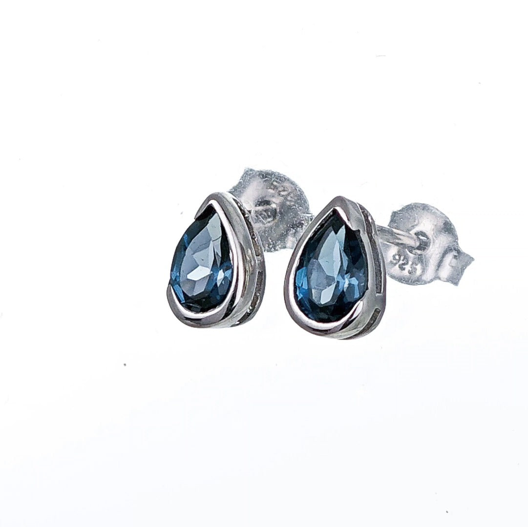 London Blue Topaz Earrings Sterling Silver Studs Infinity Loop