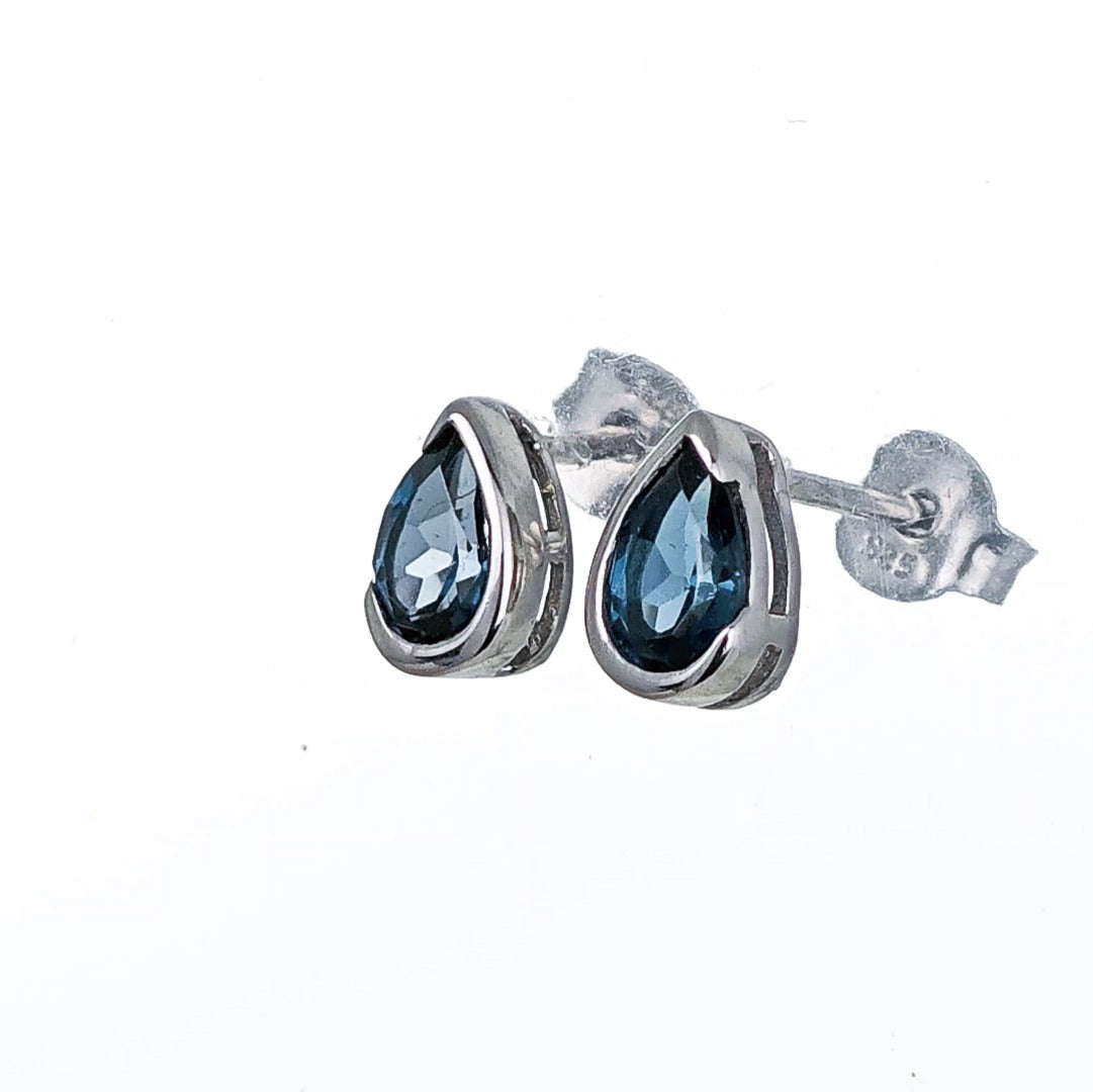 London Blue Topaz Earrings Sterling Silver Studs Infinity Loop