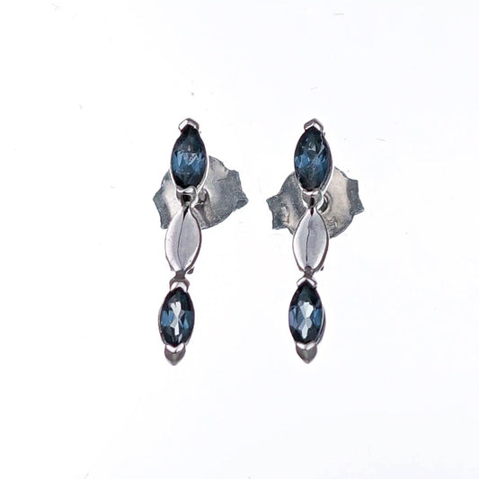 Sterling Silver Topaz Earrings London Blue Marquise Studs