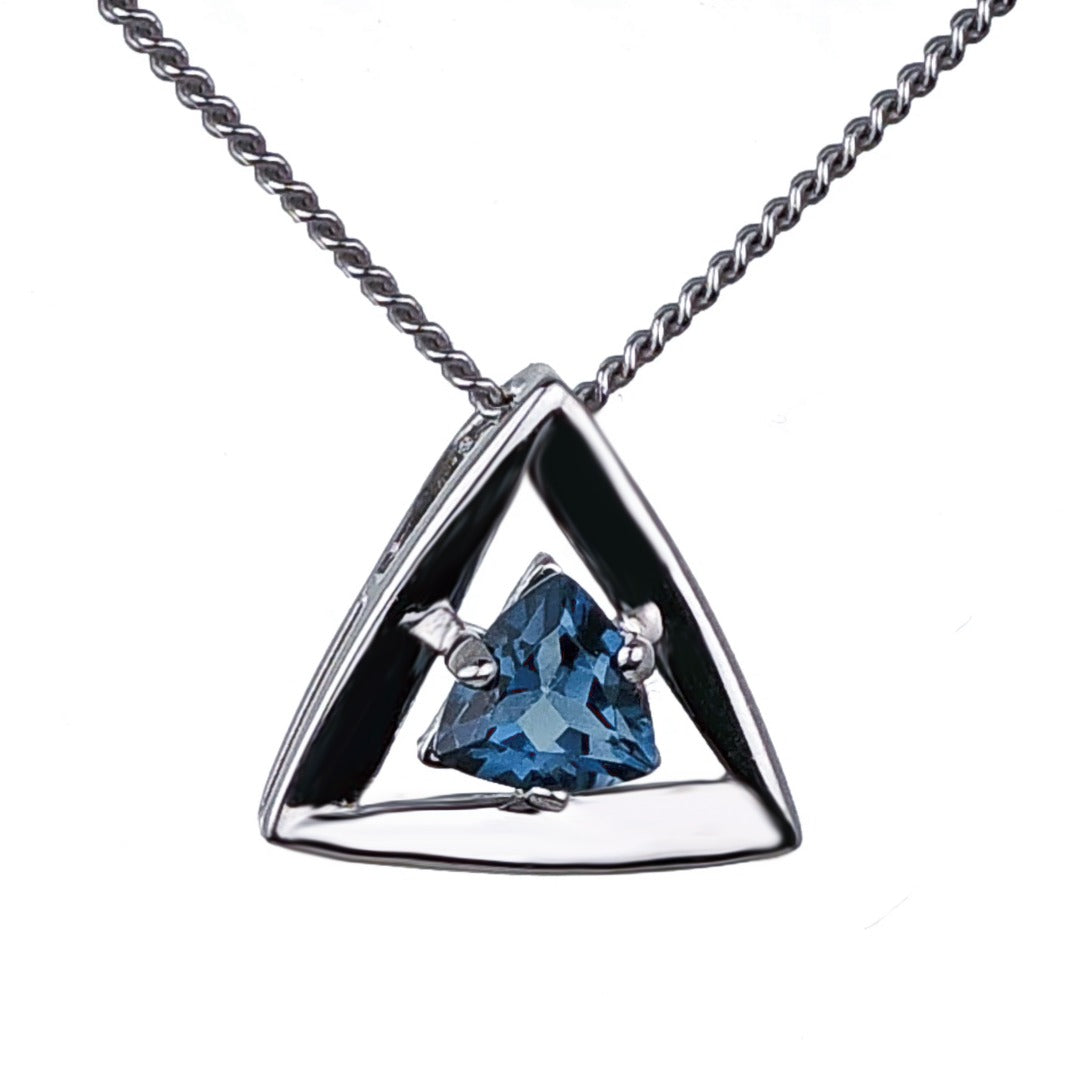 London Blue Topaz Pendant Sterling Silver Trillion Handmade UK Design