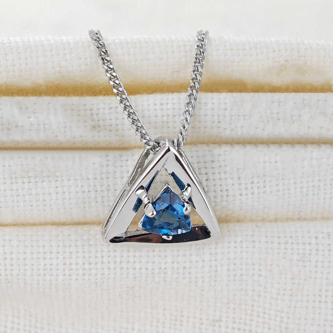 London Blue Topaz Pendant Sterling Silver Trillion Handmade UK Design