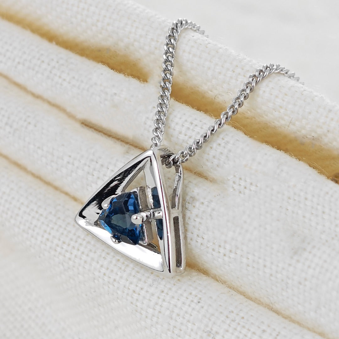 London Blue Topaz Pendant Sterling Silver Trillion Handmade UK Design