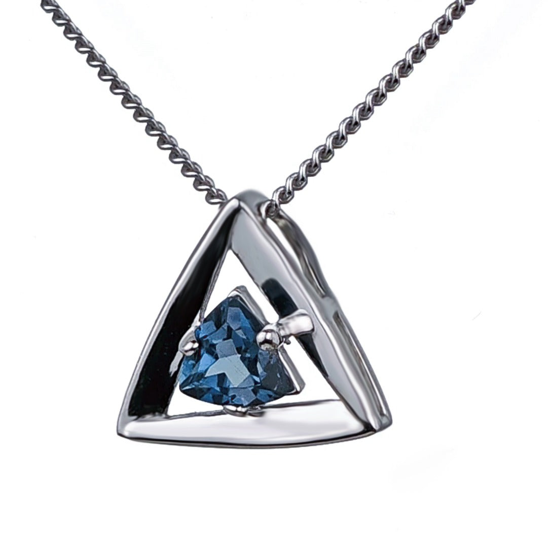 London Blue Topaz Pendant Sterling Silver Trillion Handmade UK Design