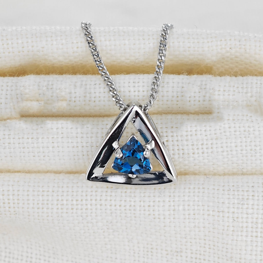 London Blue Topaz Pendant Sterling Silver Trillion Handmade UK Design