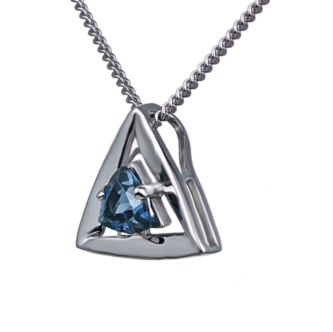 London Blue Topaz Pendant Sterling Silver Trillion Handmade UK Design