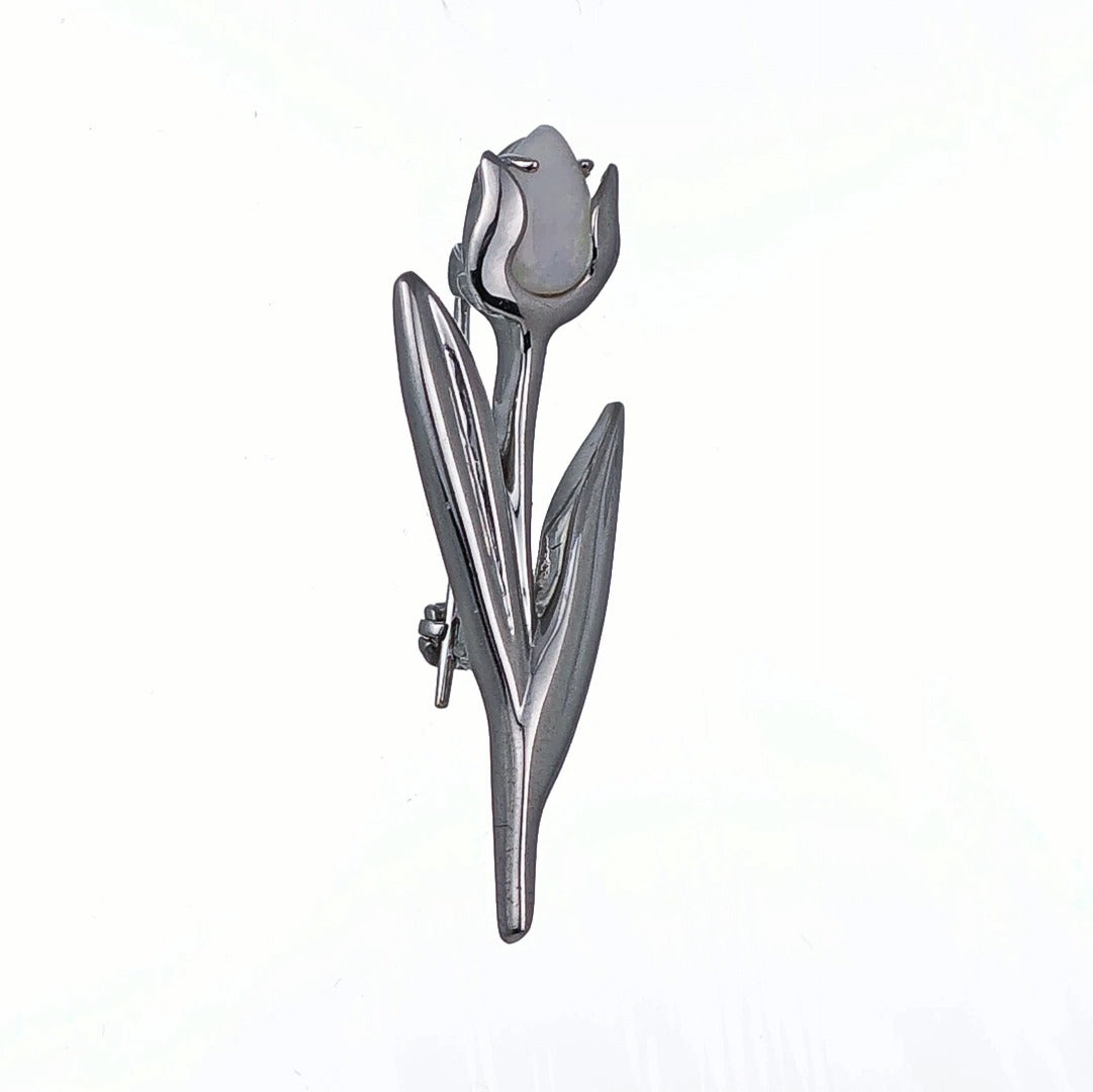 Elegant Tulip Flower Brooch with Natural Australian White Opal