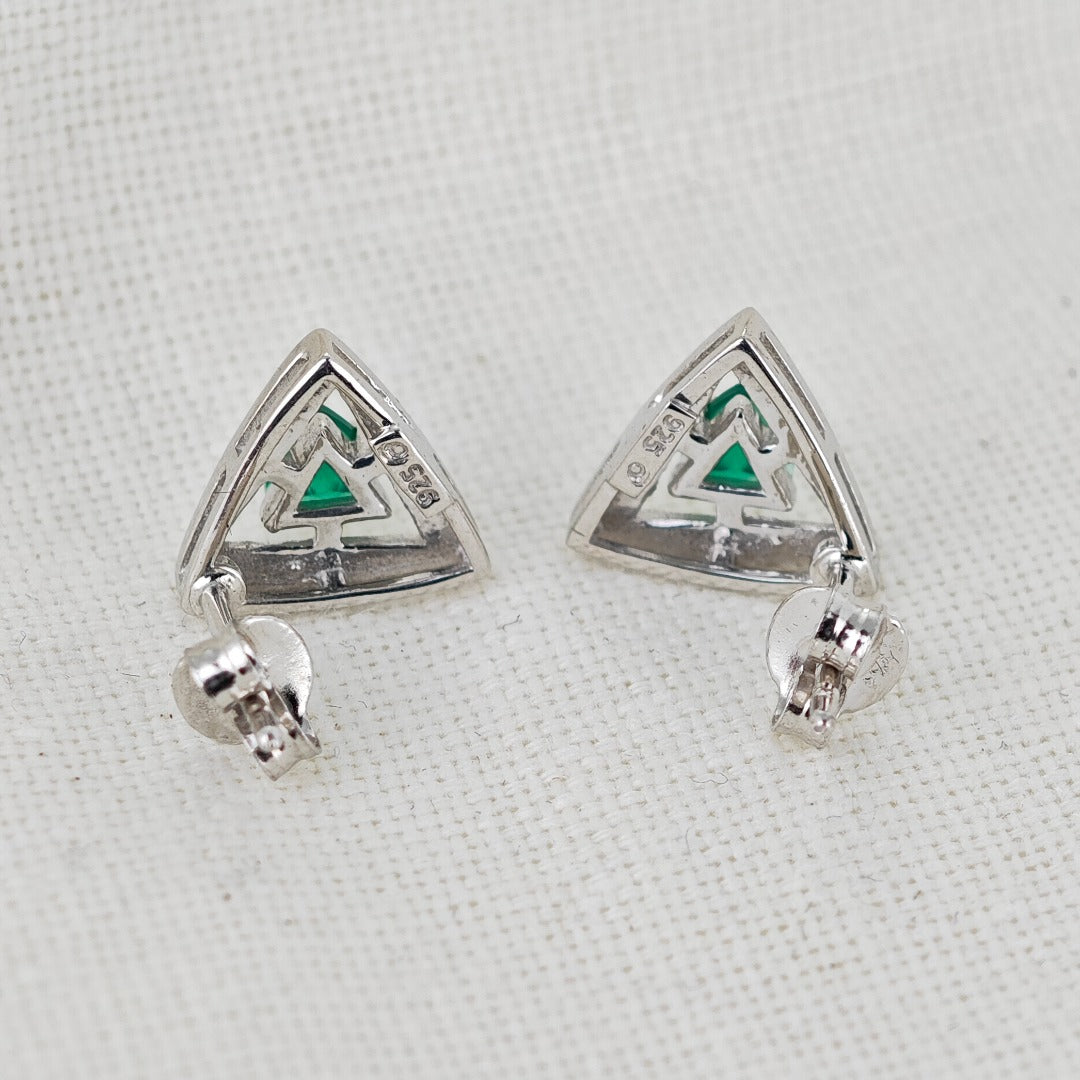 Onyx Green Earrings Sterling Silver Studs Trillion