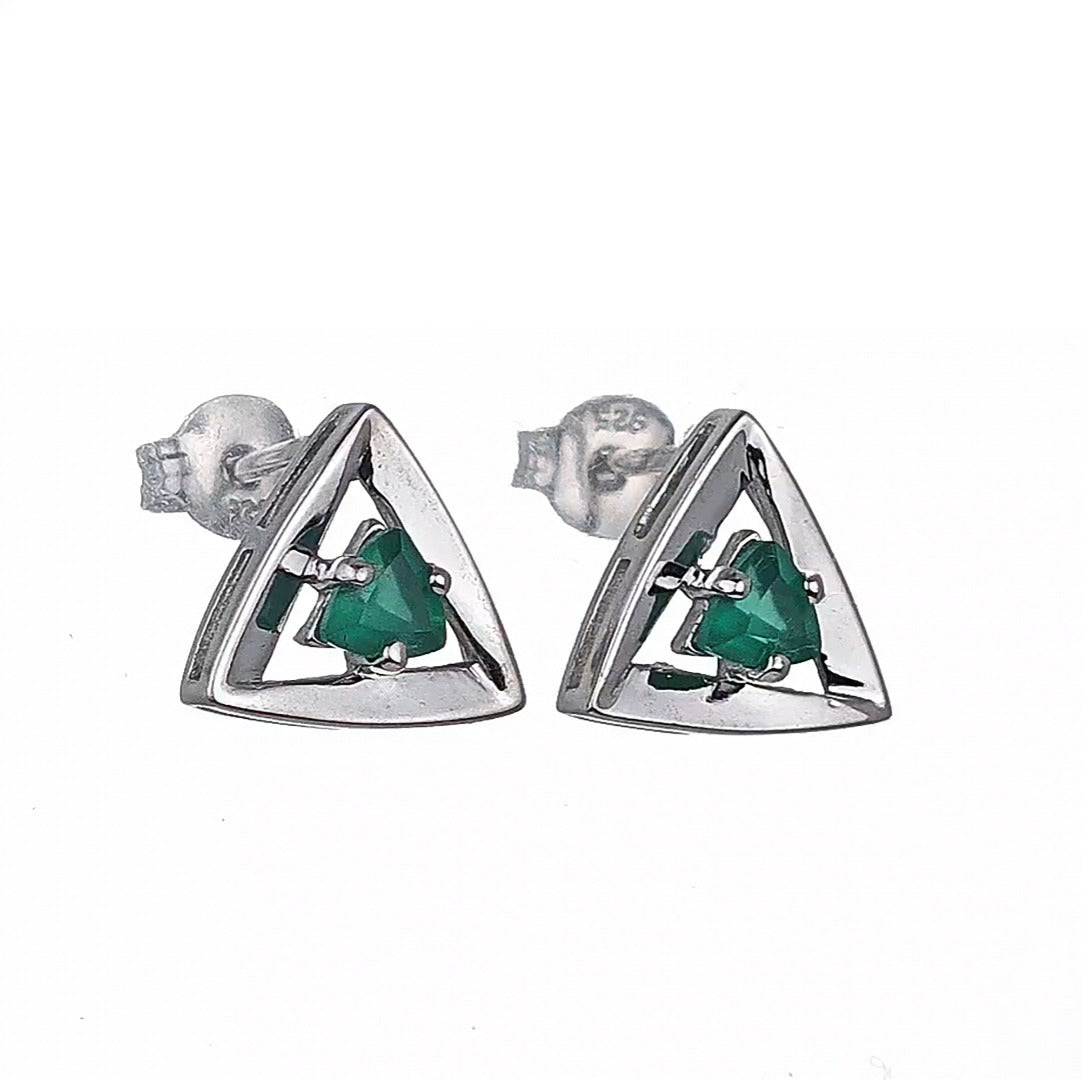 Onyx Green Earrings Sterling Silver Studs Trillion