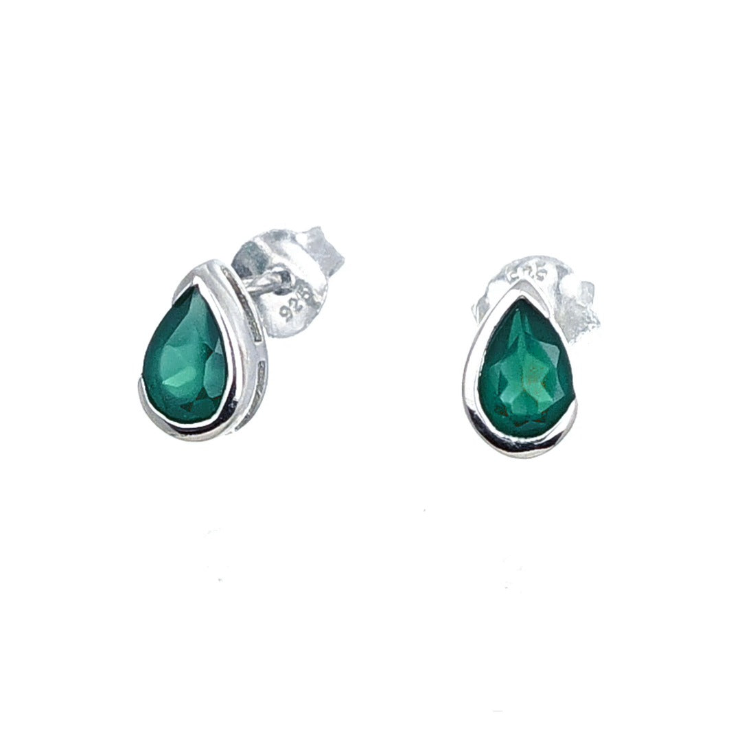 Onyx Green Earrings Sterling Silver Studs Infinity Loop