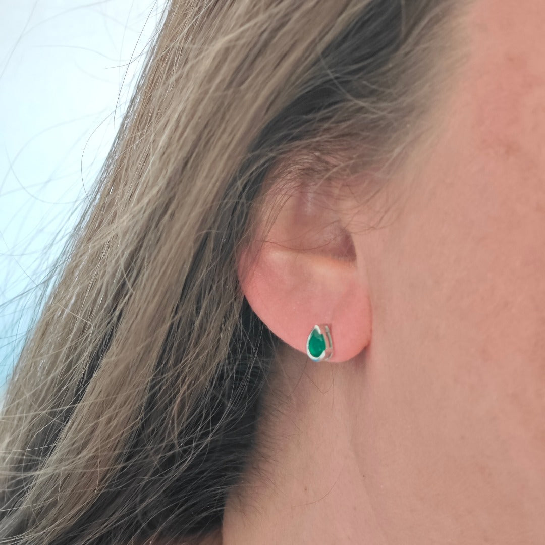 Onyx Green Earrings Sterling Silver Studs Infinity Loop