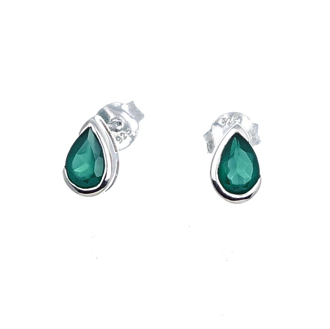 Onyx Green Earrings Sterling Silver Studs Infinity Loop