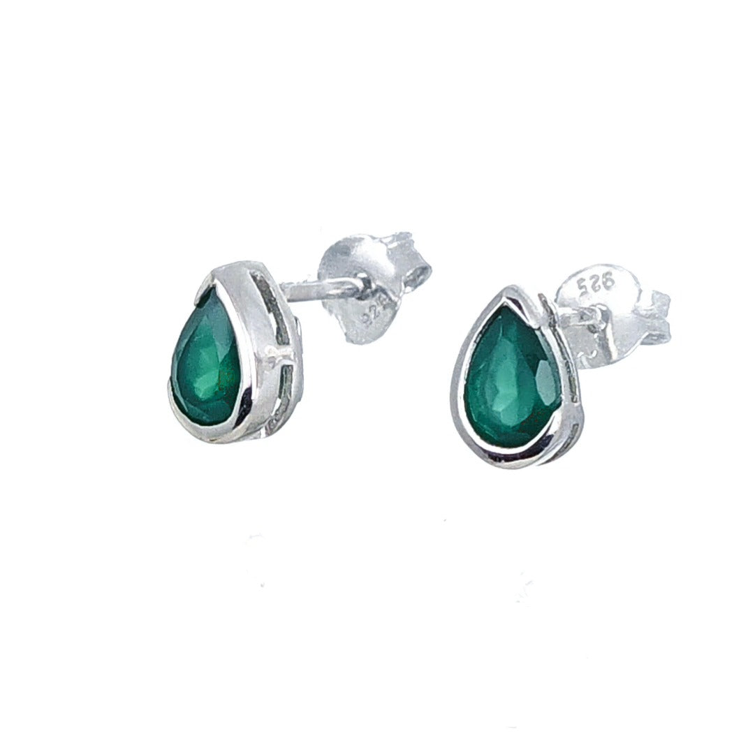 Onyx Green Earrings Sterling Silver Studs Infinity Loop