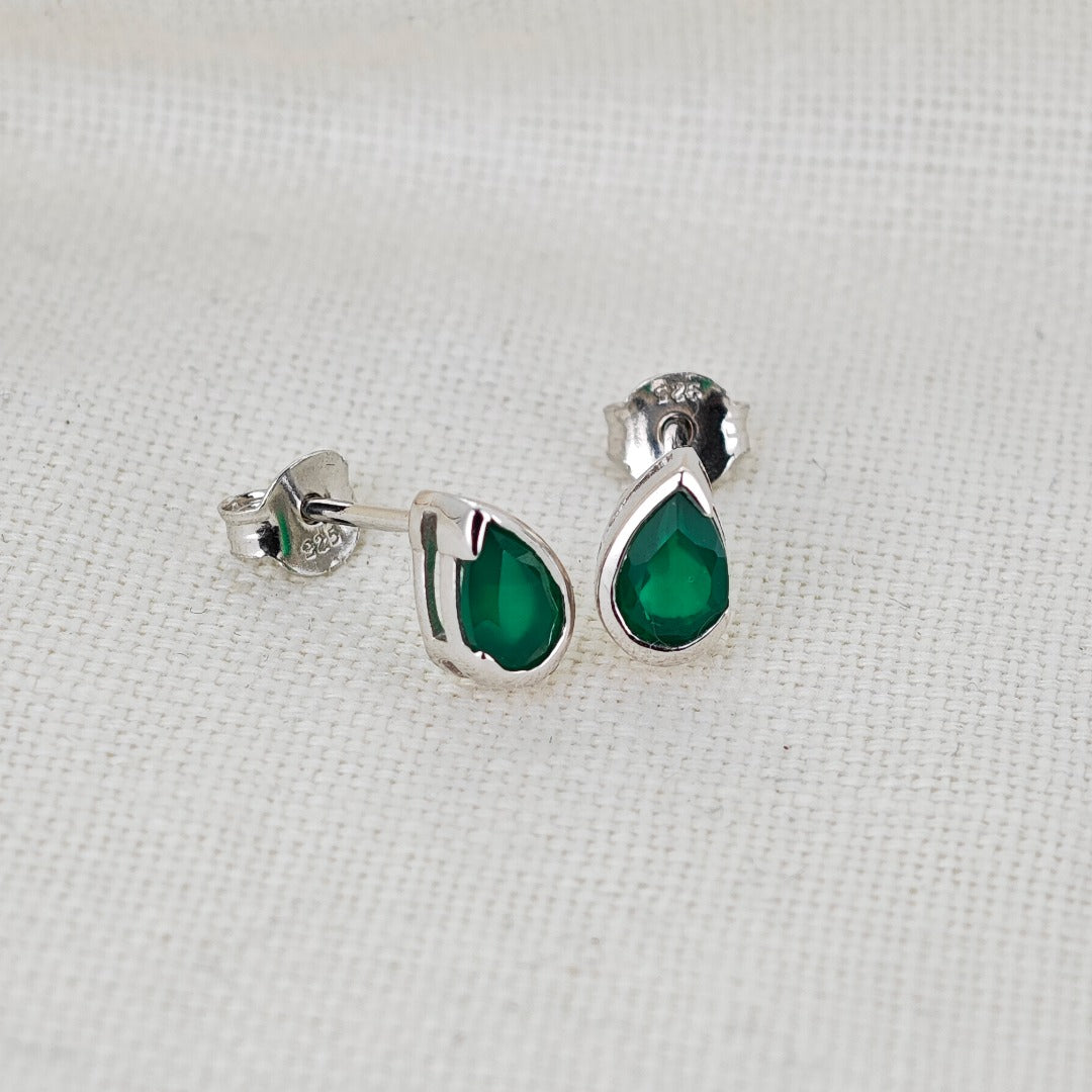 Onyx Green Earrings Sterling Silver Studs Infinity Loop