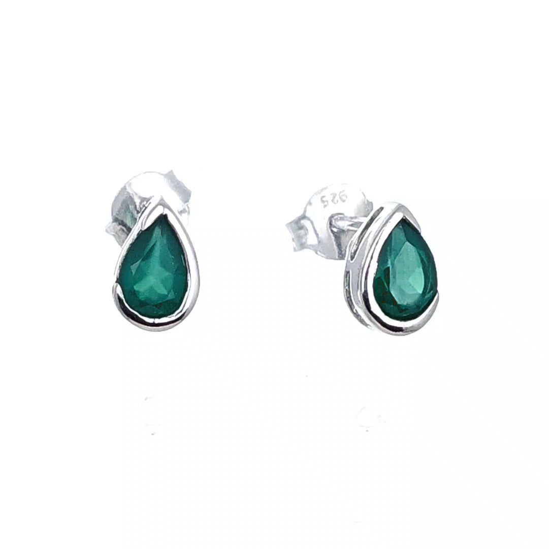 Onyx Green Earrings Sterling Silver Studs Infinity Loop