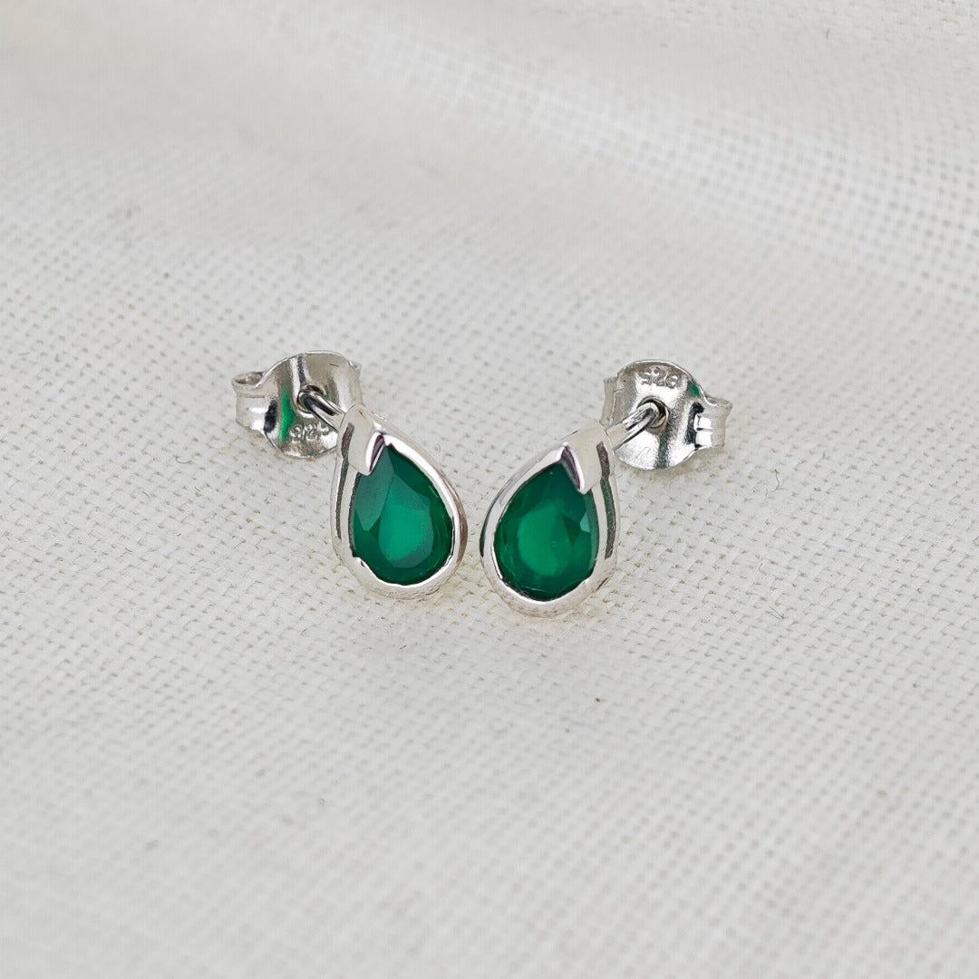 Onyx Green Earrings Sterling Silver Studs Infinity Loop