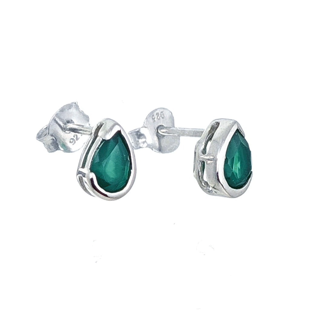 Onyx Green Earrings Sterling Silver Studs Infinity Loop