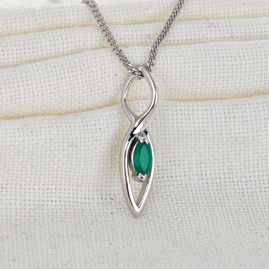 Onyx Green Pendant Sterling Silver Marquise Dangle