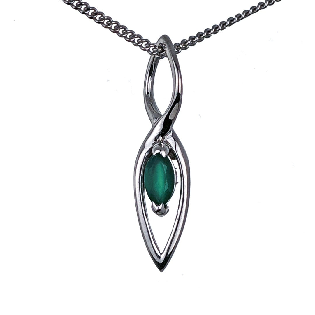 Onyx Green Pendant Sterling Silver Marquise Dangle