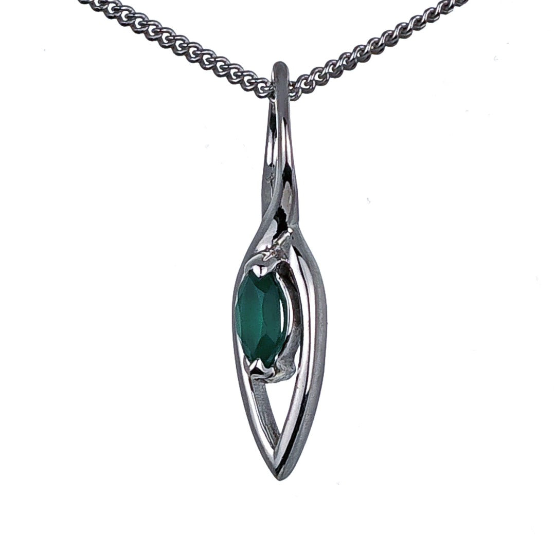 Onyx Green Pendant Sterling Silver Marquise Dangle