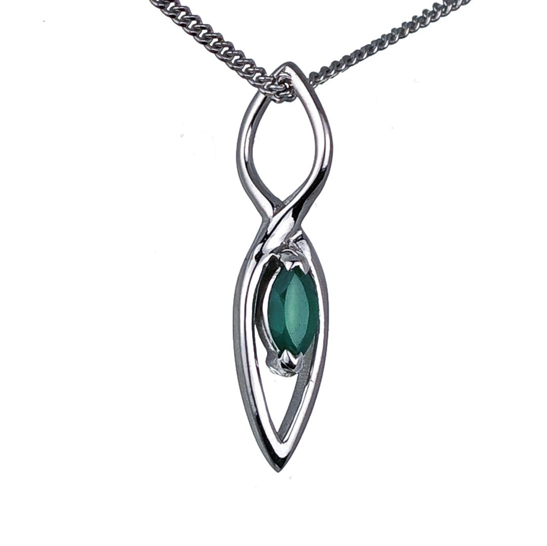 Onyx Green Pendant Sterling Silver Marquise Dangle